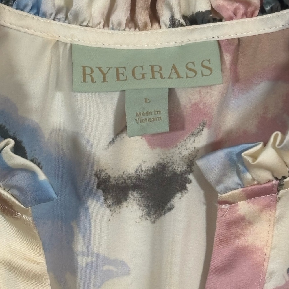 Ryegrass Watercolor Floral Ruffle Long Sleeve Blouse Size L - Picture 3 of 9